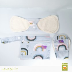 Set 2 assorbenti notte con wet bag per trasportarli. In fresca spugna di bambù e senza strati in microfibra.